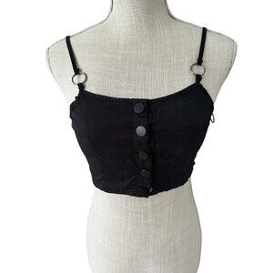 Mags & Pye Black Smocked Crop Top With Button Front & Adjustable Straps Womens S
